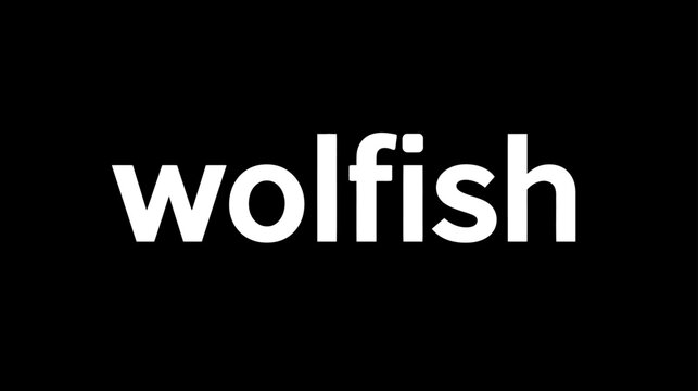 Wolfish word in bold white text against a stark black background, a minimalist graphic element conveying traits like cunning or hunger.