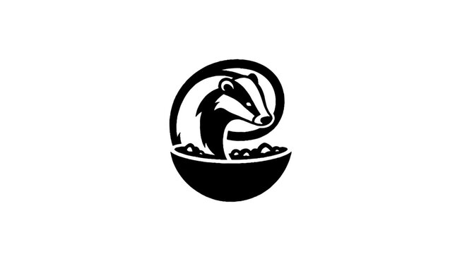 Badger Head Silhouette in Circular Frame Design.