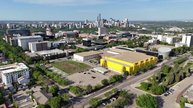 Flying over the University of Alberta campus in Edmonton, Alberta Canada