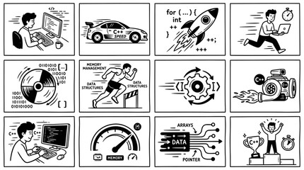 Fototapeta premium Coding Speed and Performance: C++ Programming, Fast Development, Data Science & Optimization