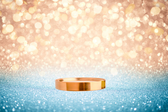 Gold Platform with Glitter Bokeh Background for Display