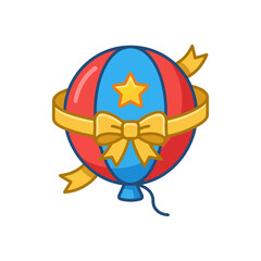 Fototapeta premium A colorful party balloon decorated with a golden gift ribbon