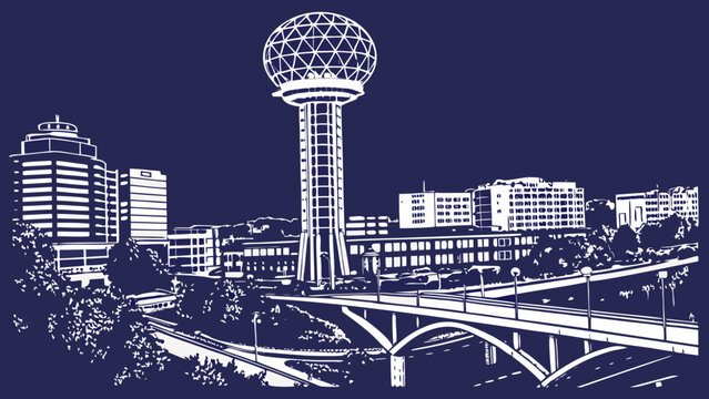 Knoxville tennessee city skyline with iconic sunsphere tower