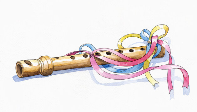 Kazoo instrument with colorful ribbons tied.