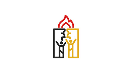 Fototapeta premium Abstract People Figures with Flame Icon Symbol