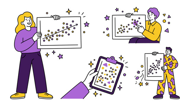 Data Analysis & Visualization: People Presenting Scatter Plots and Charts