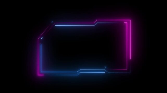 Neon HUD rectangular frames with shining Black background. Square box with neon lines. neon digital hud lights video.