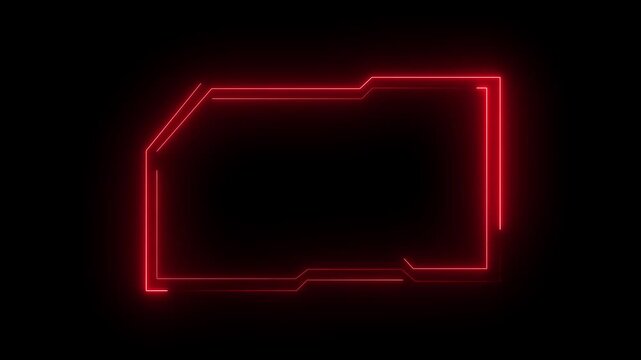 Neon HUD rectangular frames with shining Black background. Square box with neon lines. neon digital hud lights video.