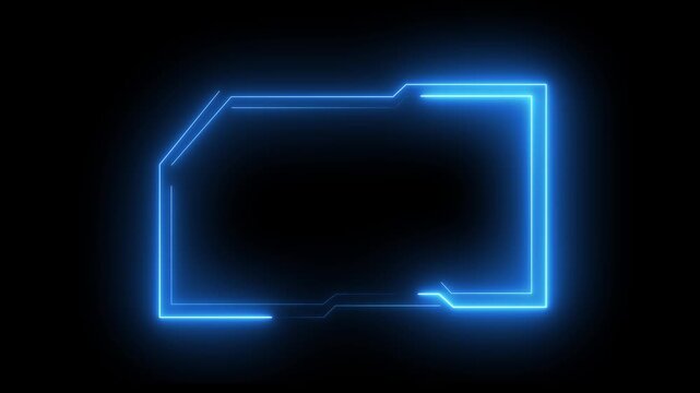 Neon HUD rectangular frames with shining Black background. Square box with neon lines. neon digital hud lights video.