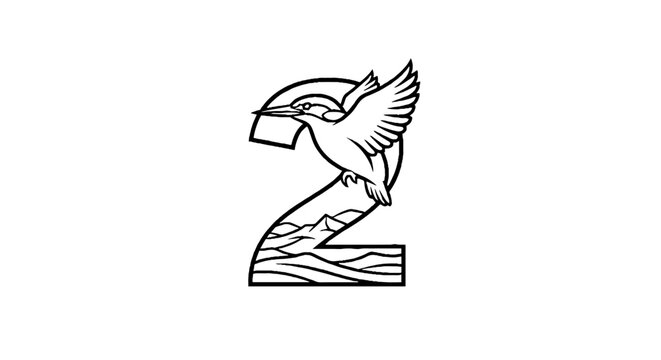 Bird carrying envelope over number two illustration.