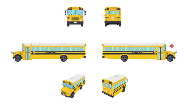 Colorful school bus vector icons in playful arrangement
