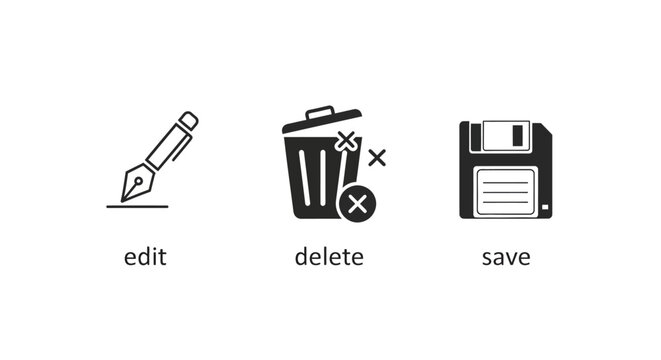 Edit Delete Save Icons Flat Design Web Buttons