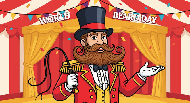 World Beard Day Circus Ringmaster Cartoon Illustration