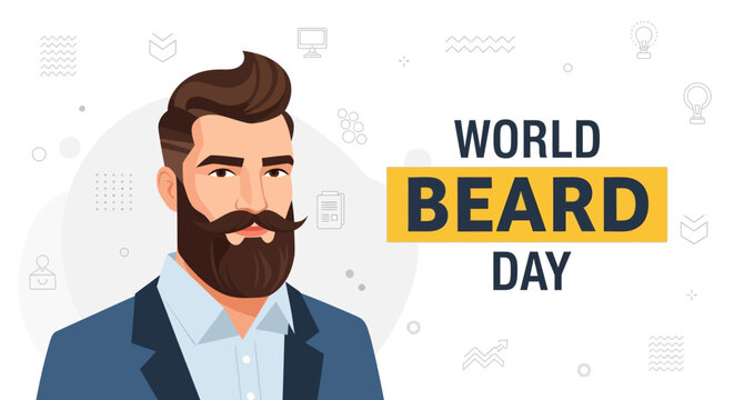 World Beard Day Concept Illustration with Stylish Bearded Man Portrait