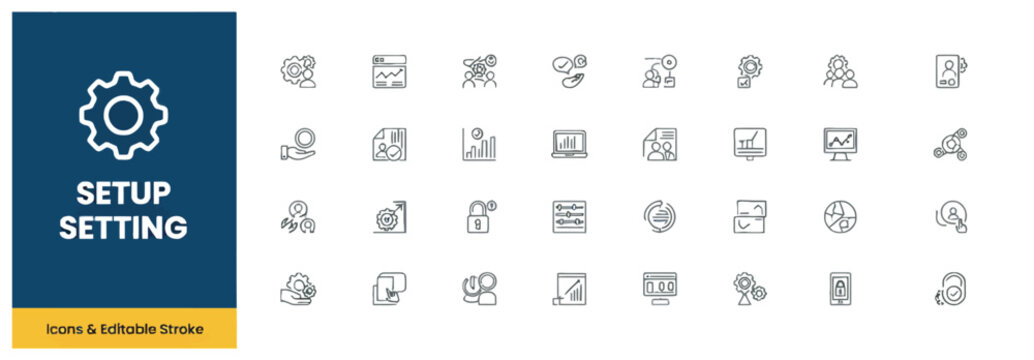 Professional set of thin line setup and settings icons for modern digital interfaces