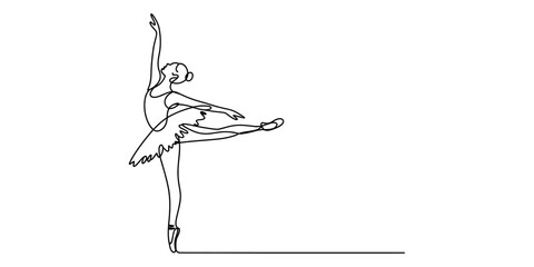 Elegant ballerina dancing in a graceful pose, single line art drawing © Bobita