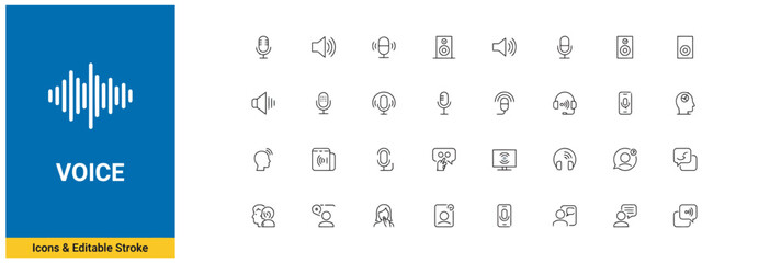 Voice and audio communication technology line icon set with editable stroke vector © MDTAREQ
