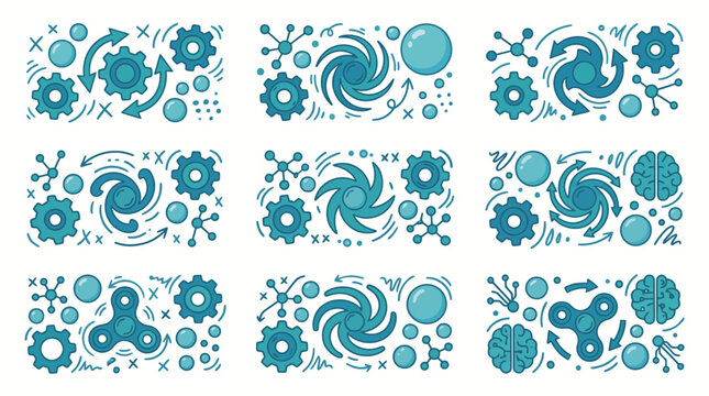 Innovative abstract blue gear and swirl vector design element or Modern technology-inspired seamless gear and brain pattern graphic vector