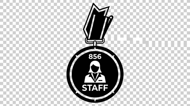 Black staff badge icon with female figure and ribbon.