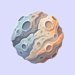 A stylized vector illustration of a rocky cratered asteroid © Nerea