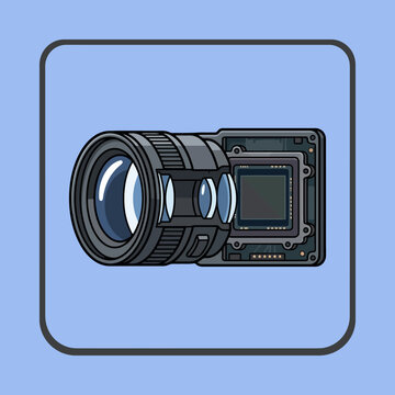 Cross section illustration of a camera lens and image sensor
