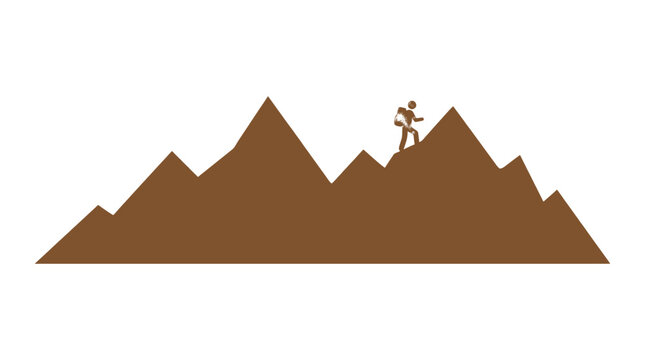 Hiker Ascends Rocky Mountain Peak Motivational Silhouette