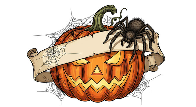 Pixel art jack o lantern with spider