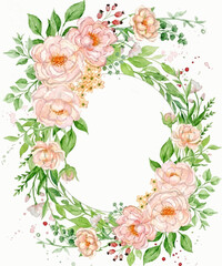 Fototapeta premium Peach Blossom Circle Wreath , by generative AI technology 