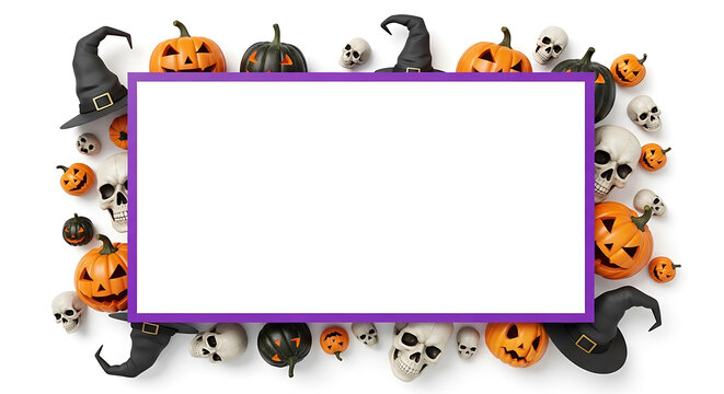 Halloween border frame with pumpkins and bats