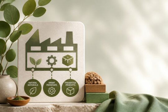Eco friendly sustainable manufacturing concept with paper cutout factory and copy space