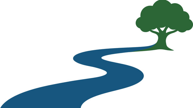 Serene River Flowing Towards Lush Green Tree