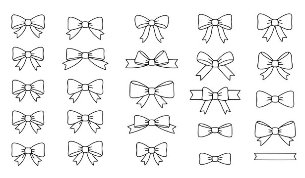 Black and white cartoon ribbon bow collection vector with gift bowties isolated on white background