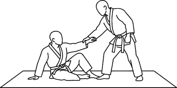 Judo training session with two athletes practicing throws.