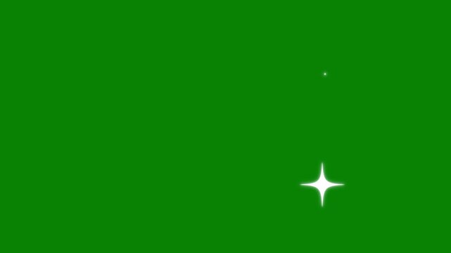 Twinkling stars animation, glowing white sparkle effects, cartoon flat vector doodles, magical glitter explosion, retro blinking light trails, seamless green screen chroma key background, 4K