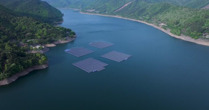 Aerial view of Boryeongho Lake and green mountains, South Korea