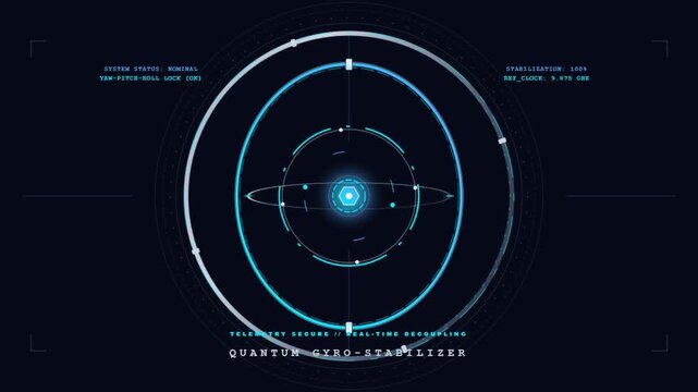 Futuristic Quantum Gyro Stabilizer HUD Interface Rotating Animation