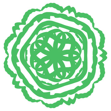 Green Layered Leaf Mandala Floral Circle Ornament Pattern Isolated White Background