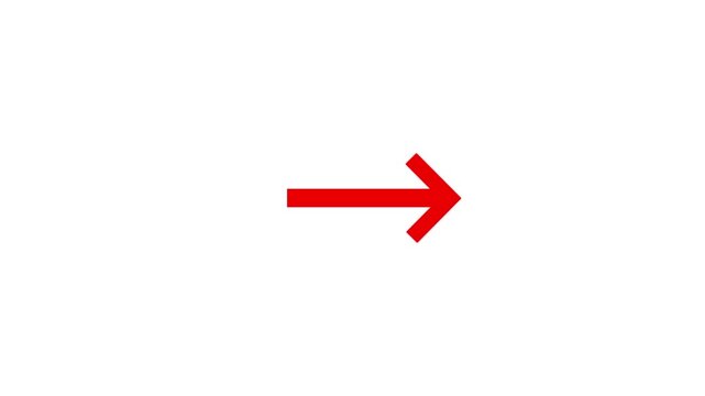 Red arrow white background. direction symbol indicating back or previous page. simple red pointer showing opposite direction 4k video