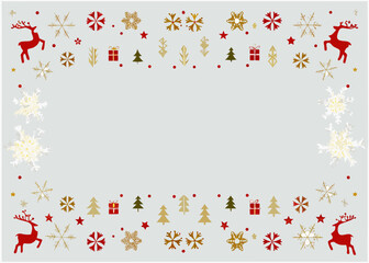 Christmas border featuring reindeer snowflakes and gifts vector illustration © Tapash