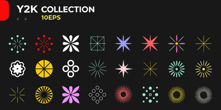Retro Futuristic Geometric Pattern Collection Colorful Vector Illustration