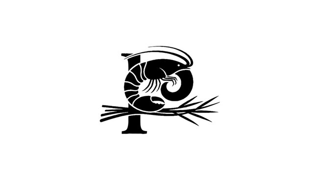 Elegant Letter P with Decorative Feather Design.