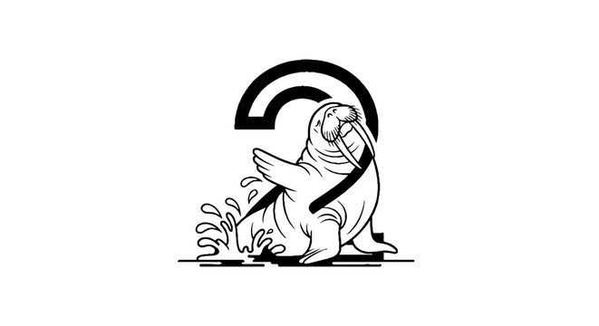 Manatee shaped as the number two in black and white.