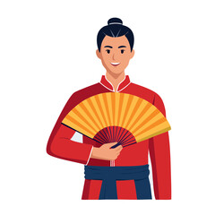 Obraz premium Man in traditional attire holding a hand fan