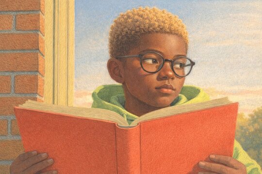 Young reader with orange book