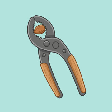A metal nutcracker tool holding a single brown nut inside it