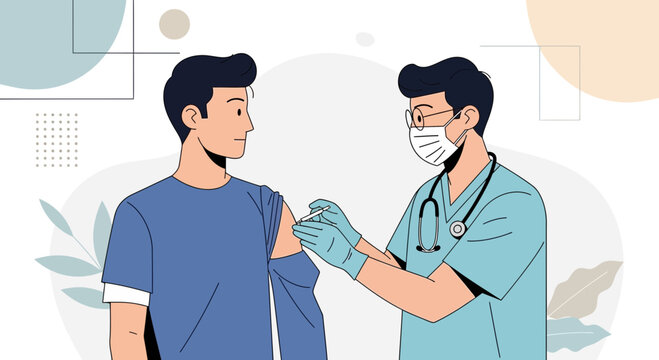 Medical Professional Administering A Vaccine In An Illustrated Style Illustration