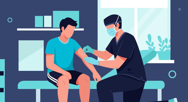 Medical Professional Administering A Vaccine Injection To A Patient In A Clinic Setting