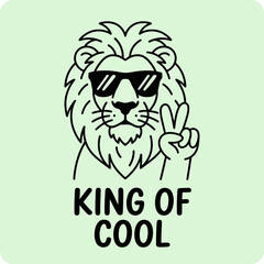 Lion Wearing Sunglasses Giving Peace Sign. © hisam
