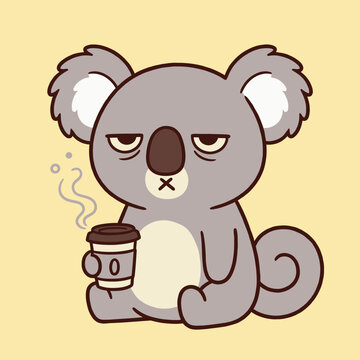 Koala Holding Coffee Cup Cute Animal.