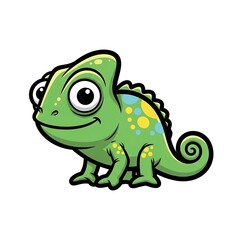 Fototapeta premium Cartoon green dinosaur character with yellow belly and spikes.